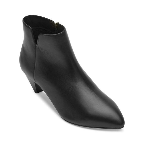 NWT ROCKPORT Womens Black Milia Pointed Toe Cone Heel Leather Booties 9 M